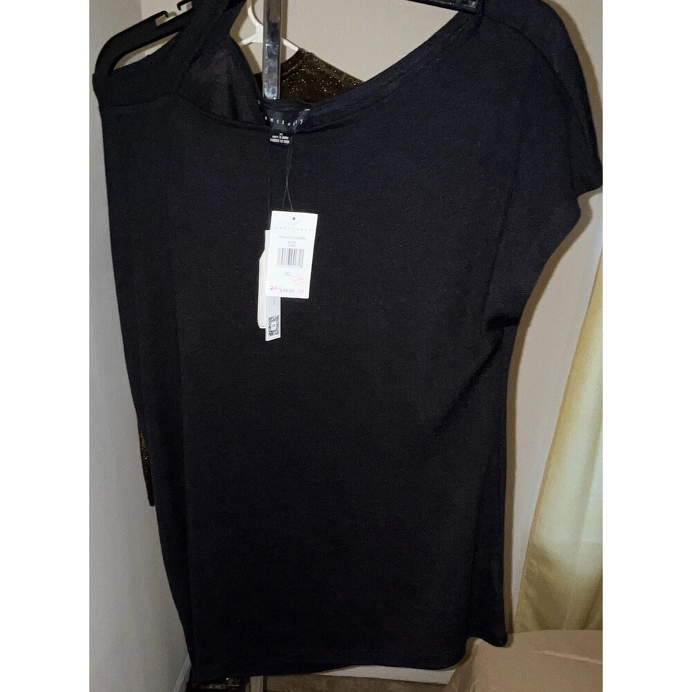 Sanctuary Women's XL Black Solid Knit Short Sleeve Pullover Cut-Out Top
